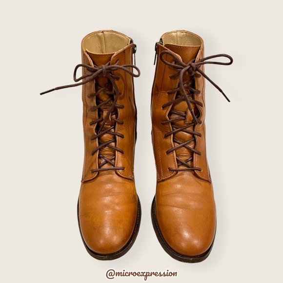 Frye Melissa Lace Up Cognac Leather Casual Streetwear Vintage Short Ankle Boot - Picture 7 of 16